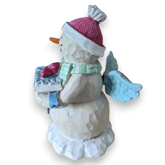 Winter Wishes Kohls Wood-looking Resin Angel Snowman with Heart and Bouncy Wings - Picture 4 of 8